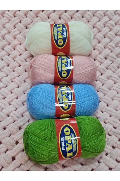 OPAL Fiber Floss[ 4 Pieces] Cream, rose, green, blue 100 gr 475 MtCrochet No 4 Or 5 Dir