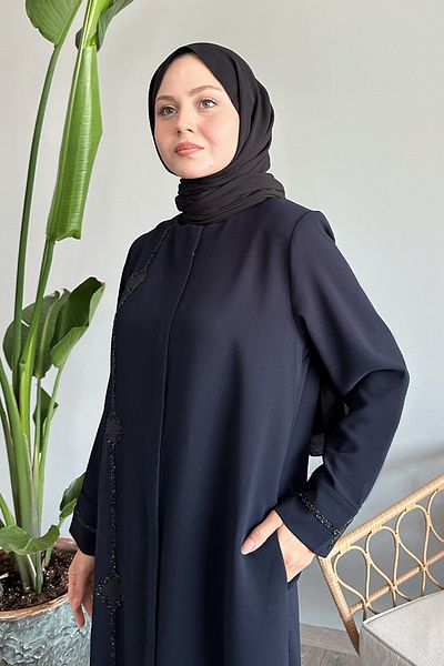 InStyle Πέτρινο Χρώμα Navy Blue - Ferace με Διαμαντένια Λεπτομέρεια