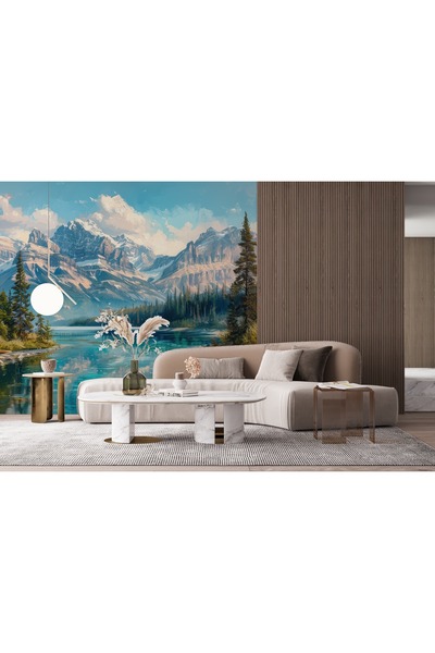 Dekoros Dağ ve Göl Manzara Duvar Kağıdı, Doğa Manzaralı Yatak Odası Duvar Posterleri YD-05010