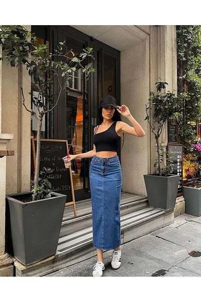 AREF JEANS Long Slit Back Denim Skirt