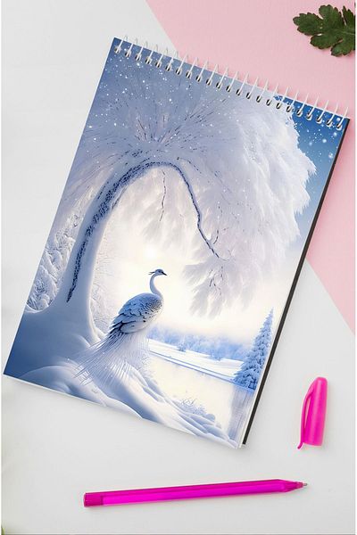 kutuTR 80 ورقة مخططة بنمط الشتاء Vip Memo Pad - غطاء خشبي MDF مقاس 14x21، 70 جم/م2 ç-OB13