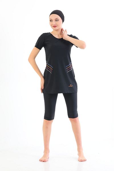Emayo Half Closed Short Sleeve Tights Swimsuit Ayla Black