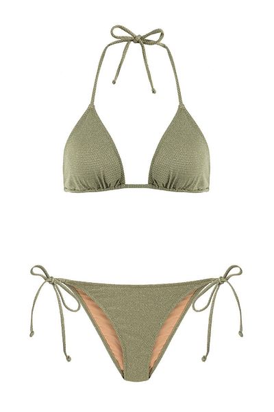 AQUELLA Triangle Gold Glitter Khaki Textured Triangle Σετ μπικίνι