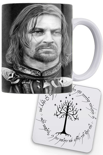 remonz Lotr Charcoal Printing Series Boromir 100% Porcelain White Mug Wooden Coaster