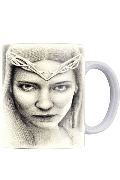 remonz كوب Lotr بطباعة الفحم من سلسلة Galadriel 100% من البورسلين الأبيض