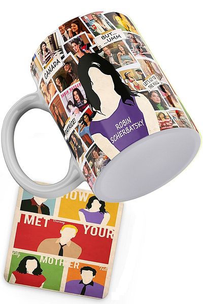 remonz كوب بورسلين مطبوع عليه ألبوم صور How I Met Your Mother Robin مع هدية على شكل قاعدة خشبية