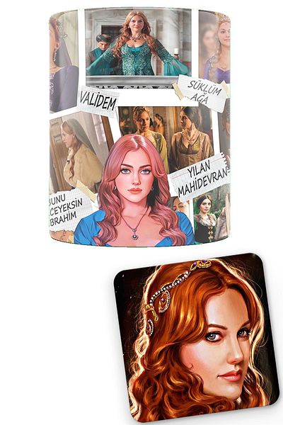 remonz سلسلة شخصيات سلسلة لا تنسى Hürrem مطبوعة 100% كوب بورسلين وقاعدة أكواب