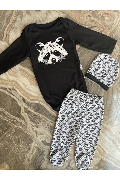 Linoş Kids Erkek Bebek Yeni Doğan Kurt Baskılı Zıbınlı 3'lü Takım Hastane Çık...