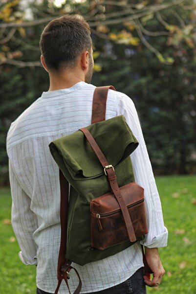 matleather Σακίδιο πλάτης από γνήσιο δέρμα & κερωμένο καμβά / Unisex