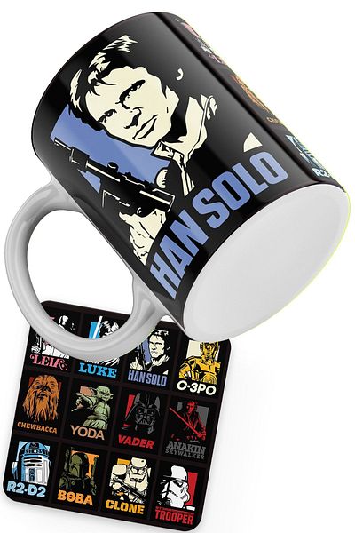 remonz Star Wars Series Han Solo Printed Porcelain Mug with Wooden Coaster Gift