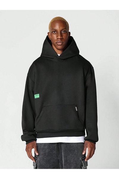 Black Sokak Sumwon Printed Oversize Hooded Black Men's Sweatshirt