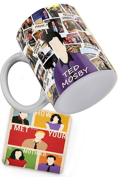 remonz كوب بورسلين مطبوع عليه ألبوم صور How I Met Your Mother Ted مع هدية على قاعدة خشبية
