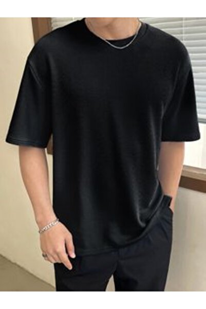 FİTGO Tricou negru supradimensionat pentru bărbați