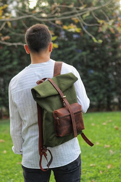 matleather Genuine Leather & Waxed Canvas Backpack / Unisex