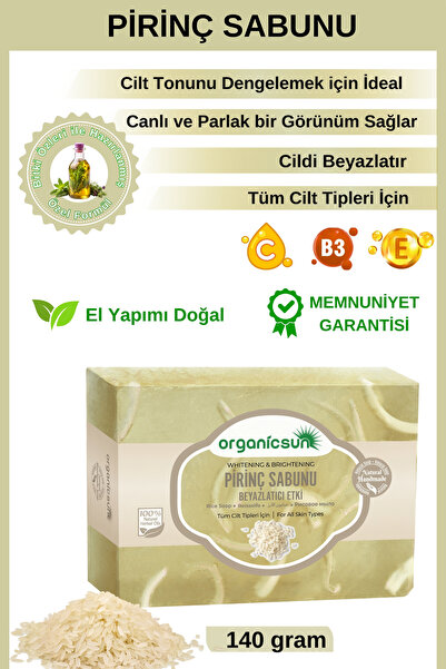 Organicsun Doğal Pirinç Sabunu 140 Gr Tüm Cilt Tipleri İçin Beyazlatıcı Etkili