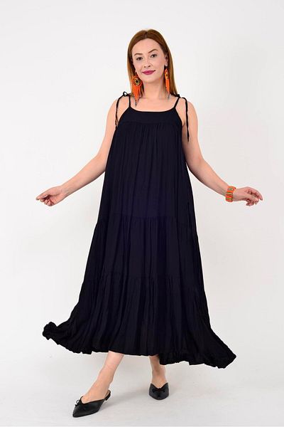 Hazinedan Femei - Rochie cu bretele cu cravată cu model uni