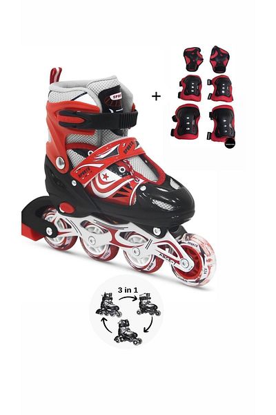 TOPROCKSTORE Lighted Children's Skates Silicone Adjustable Wheel Metal Body Numbered and Protection Set