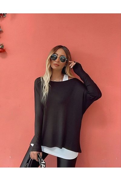 merysare Bluză de damă din țesătură neagră de căpșuni cu mâneci lungi și detaliu pe umeri
