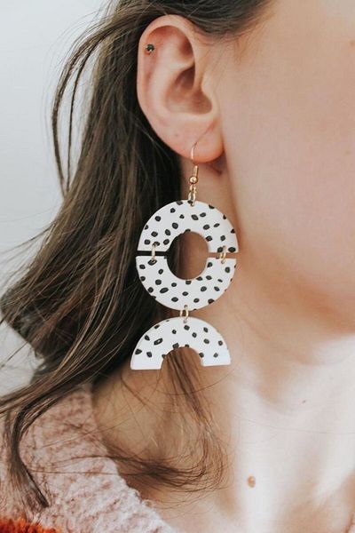 TREND Large Polymer Earrings - Bohemian Style, Checkered and Dangle