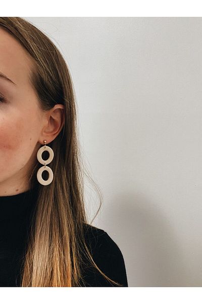 TREND Beige Round Model Dangle Sports Polymer Clay Earrings