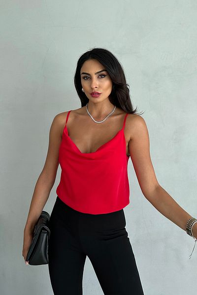 Ortaya Çık Red Degaje Collar Blouse with Adjustable Straps