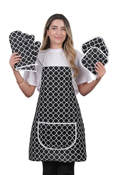 sevilya Set of 5 Trendy Membrane Kitchen Aprons Liquid and Waterproof (2 Gloves, 2 Handles)