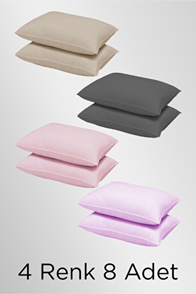 FAVORİST 8 Adet Pamuklu Kapaklı Yastık Kılıfı | 4 Farklı Renk 8 Adet | 50x70cm Yastık Kılıfı Seti