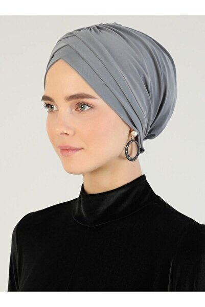 Mervin Şal Crossed Three-Striped Ready-made Turban - Gray - 25 -