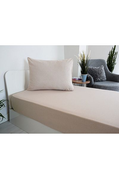 Sudemhome Single Cotton Beige Solid Color Fitted Elastic Sheet Set 100X200 cm 30 cm Depth