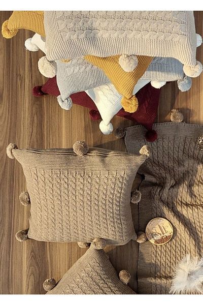 BALADI HOME Πλεκτό Μαξιλαροθήκη - 40x40 cm, Desan Pompom, Νεότερο Kirlant