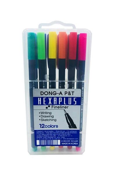 Dong-A P&t Hexaplus Fineliner Pen 12 Colors