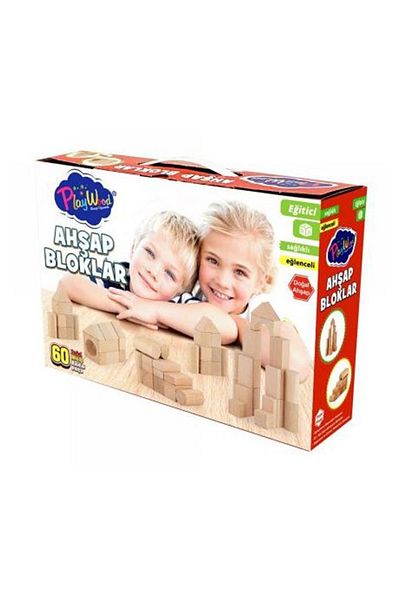 Play Wood Playwood 60 Pieces Natural Wooden Educational Blocks - Ony-404