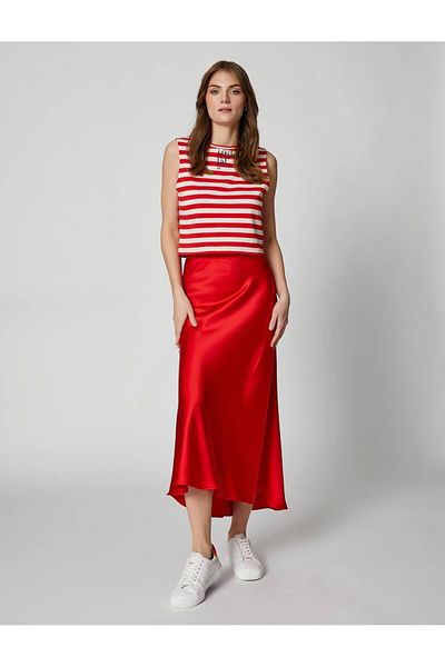 Fiori Satin Midi Skirt - Elastic Waist