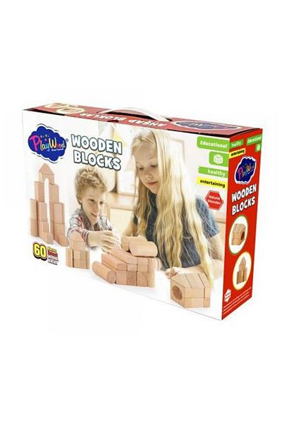 Play Wood Playwood 60 Pieces Natural Wooden Educational Blocks - Ony-404