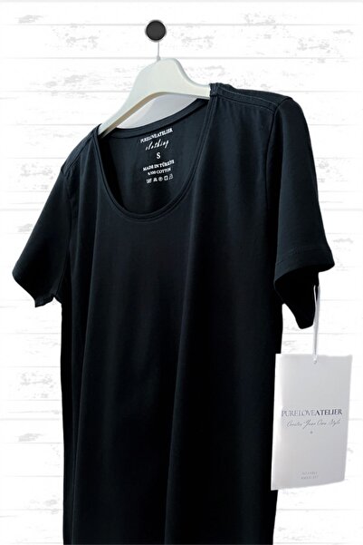 Pure Love ATELIER Etiketsiz %100 Pamuk Siyah Basic Kadın T-shirt