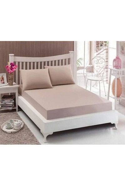 Özdilek 160x200+30 Cm Fitted Double Bed Sheet - Dark Beige + 2 Pillowcases
