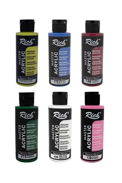 Rich Master Akrilik Boya Set Mavi Yeşil Kırmızı Açık Sarı Beyaz Pembe