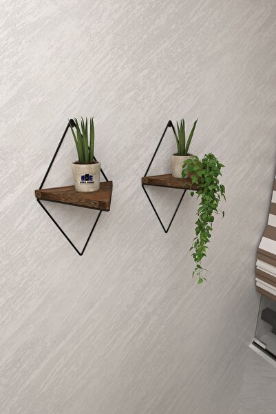 ViraHome 2 Li Lüks Doğal Masif Ahşap Dekoratif Üçgen Raf Balkon Tanzim Çiçekl...