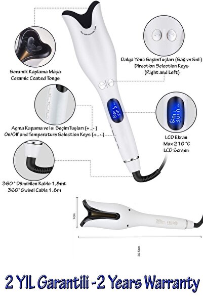 Shibowavy Super Easy Automatic White Hair Curling Iron - Thick Water Wave 25mm