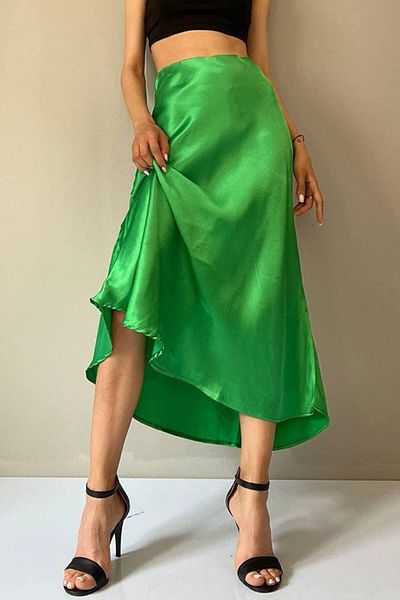 Fiori Fusta Midi din Satin - Talie elastica