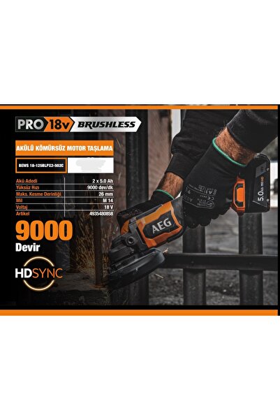 AEG BEWS18-125BLPX2-502C AKÜLÜ AVUÇ TAŞLAMA 2*5AMPER BATARYA 1 ŞARJ CİHAZI KÖ...