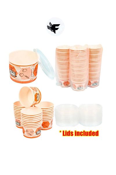 FİGANLAR Hygienic Paper-Carton Soup Container 16 Oz with Transparent Lid, 25 Pieces