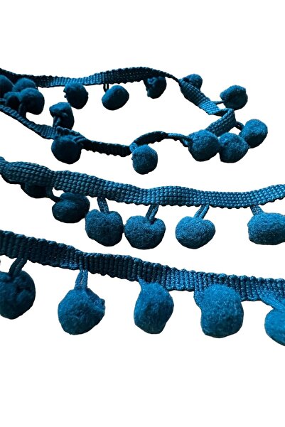 e tuhafiye Panglică cu pompon albastru petrol de 5 metri