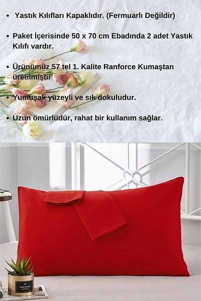 LilaMOON Ranforce Fabric Red Cotton Pillow Case - 2 PCS