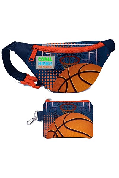 Coral High Erkek Çocuk Turuncu Lacivert Basketbol Desenli Bel Çantası ve Bozu...