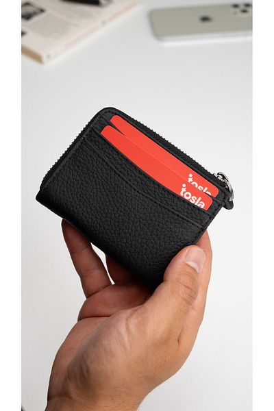 Niki Leather Πορτοφόλι με φερμουάρ Unisex από γνήσιο δέρμα Thiny Black