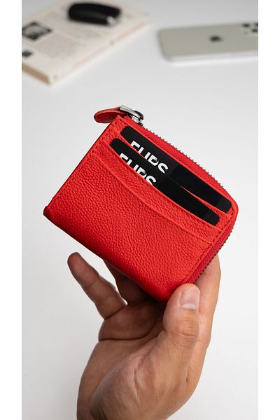 Niki Leather Тънък червен портфейл от естествена кожа унисекс - с цип