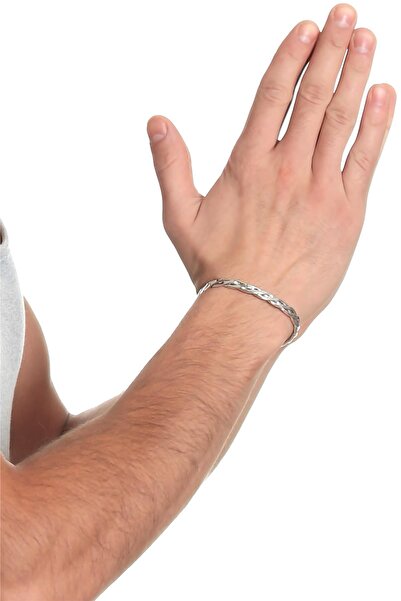 LABALABA Men's Silver Color Lacquer Plated Adjustable Open Band Braided Bracelet