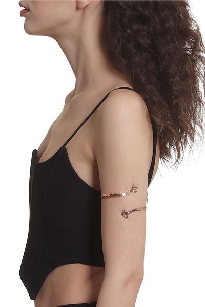 LABALABA Women's Wrapped Model Twisted Flower Figured Adjustable Open Band Handmade Copper Upper Arm Accessory