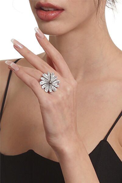 LABALABA Kadın Antik Gümüş Kaplama Ayarlanabilir Çiçek Formlu Yüzük